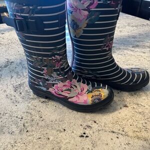 Joules Navy Floral Striped Rain Boots
